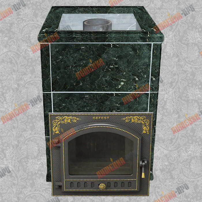 Печь банная чугунная Гефест ПБ-01М-ЗК в облицовке «Оптима» из пироксенита Фото 3