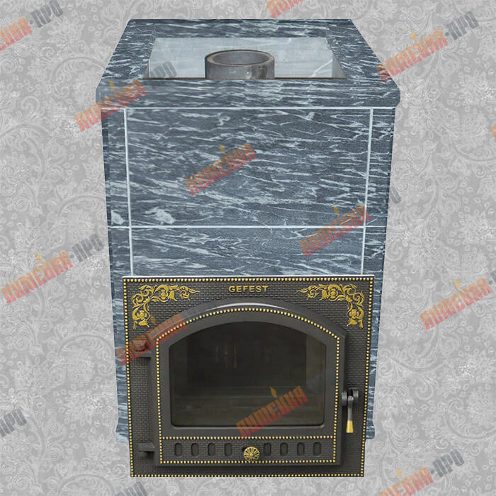 Печь банная чугунная Гефест ПБ-02М-ЗК в облицовке «Оптима» из талькохлорита Фото 1