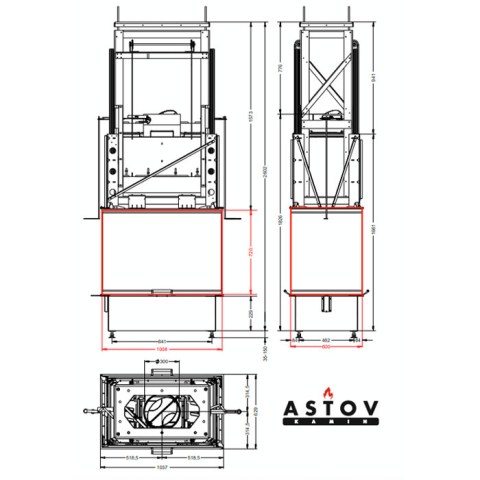 Каминная топка «Astov» П4С 10072 (Ø300 мм) - чертёж топки
