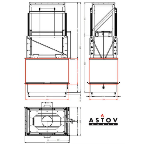 Каминная топка «Astov» П4С 12080 (Ø300 мм) - чертёж топки