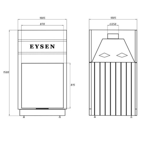 Каминная топка «Eysen» Racha 870P (Ø250 мм) - чертёж топки