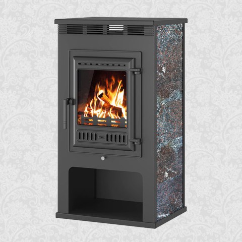 Печь-Камин Aston 11 кВт (180 м3) Ø 150мм Амфиболит (чугунная дверь)