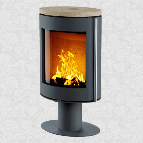 Печь-камин «Astov» Oval 600 (сталь) крышка из камня Крема беж (основание ноги из стали)