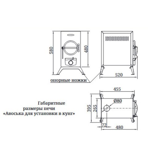 Печь отопительная ТМФ «Авоська INOX» НК (50 куб.м) антрацит - чертёж печи